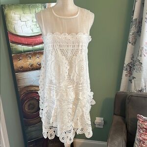 Badgley Mischka White Lace Mini Dress, Size 6